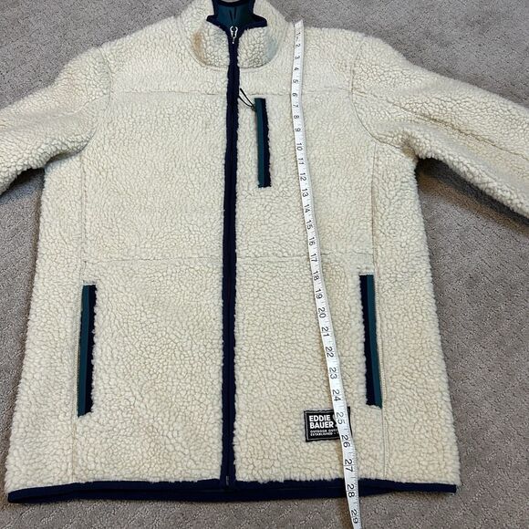 Eddie Bauer Jacket Men’s Small Ivory Chilali Faux Sherpa Outdoor Gorpcore Cabin - Picture 11 of 13